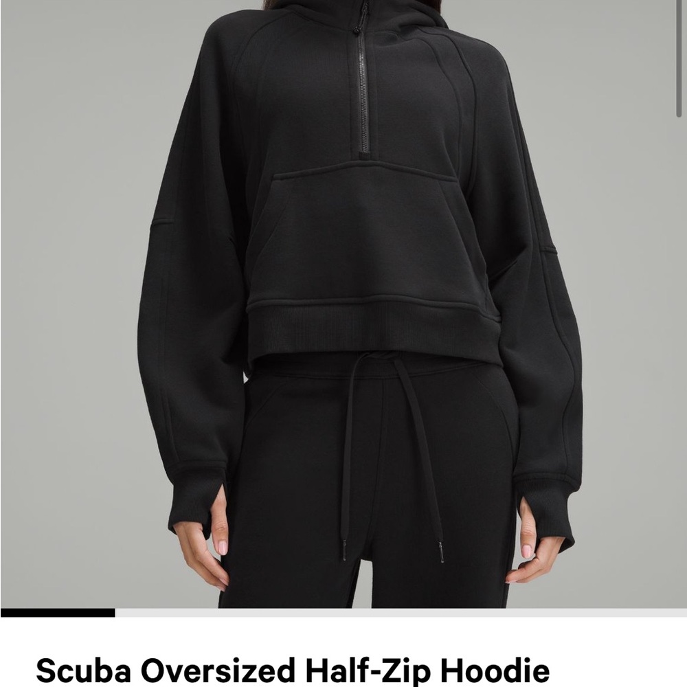 Black Lululemon oversized black scuba half zip hoodie. Size: M/L